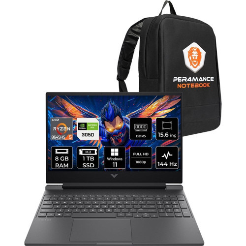 Victus 15 Ryzen 5 8645HS RTX 3050 8GB RAM 1TB SSD 15.6" FHD 144Hz Win11 Pro B9KM2EAPN383 Gaming Laptop + Per4 Çanta