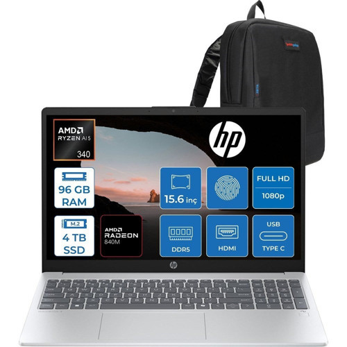 Omnibook 3 Next Gen Aı 15-FN0003NT Amd Ryzen™ Aı 5 340 96GB Ddr5 4tb SSD Amd Radeon™ 840M Grafik 15,6"fhd (1920 x 1080) Freedos Taşınabilir Bilgisayar BQ2C5EAF35+ZETTAÇANTA