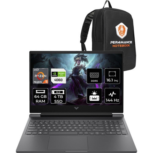 Victus 16 Ryzen 5 7640HS RTX 4060 64GB RAM 2TB SSD 16.1" FHD 144Hz FreeDOS 7Z4M8EAPN341 Gaming Laptop + Per4 Çanta