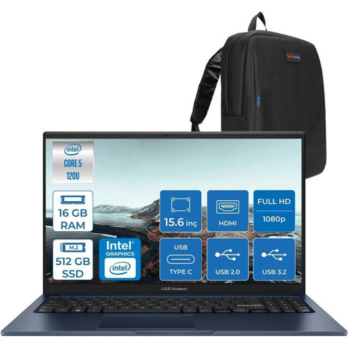 Vivobook X1504VA 15 1.nesil Core 5 120U-16GB-512GB SSD Fhd 15.6inc-Freedos Taşınabilir Bilgisayar ZNJ2861F02+ZETTAÇANTA