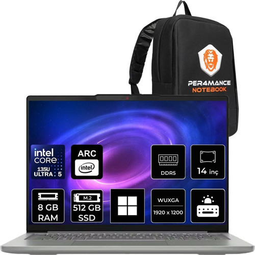 Ideapad Slim 5 Core Ultra 5 135H 8gb Ram 512GB SSD 14" Fhd+ OLED WIN11 Pro 83V6004CTRP402 Notebook + Per4 Çanta
