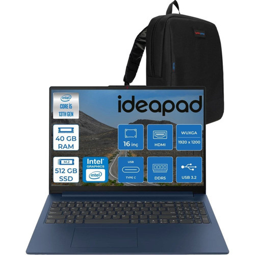 Ideapad Slim 3 16IRH10 Intel Core I5 13420H 40GB 512GB SSD Freedos 16" Wuxga (1920X1200) IPS 300NITS Taşınabilir Bilgisayar 83K2001RTRF07 + Zetta Çanta