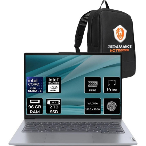 Thinkbook 14 Gen 7 Core Ultra 5 125U 96GB Ram 2tb SSD 14" Fhd+ Freedos 21MR0095TRP344 Notebook + Per4 Çanta