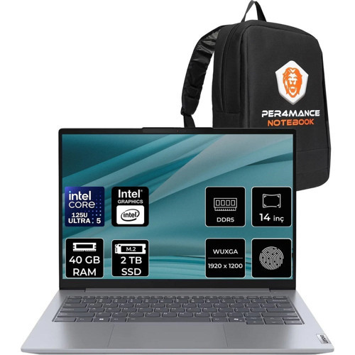 Thinkbook 14 Gen 7 Core Ultra 5 125U 40GB Ram 2tb SSD 14" Fhd+ Freedos 21MR0095TRP324 Notebook + Per4 Çanta