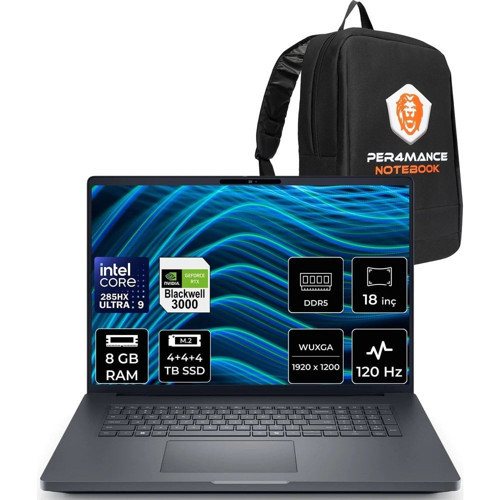 Pro Max 18 Plus Core Ultra 9 285HX Rtx Pro 3000 Blackwell 12GB 8gb Ram 12TB SSD 18" Qhd+ 120Hz Freedos MB18250P307 Iş Istasyonu + Per4 Çanta
