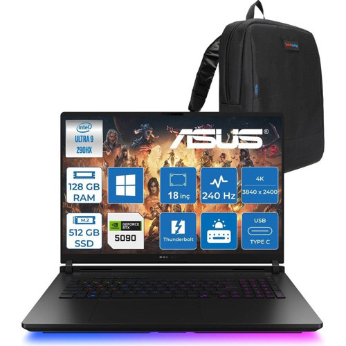 Rog Strix Scar G18 G835LXG-TQ557 Intel Core Ultra 9 290HX Plus 128GB Ddr5 512GB SSD W11PRO 175W RTX5090 24GB Ggdr7 18" 4K Wquxga Miniled 240Hz Gaming Laptop ROGTQ557P49 + Zettaçanta