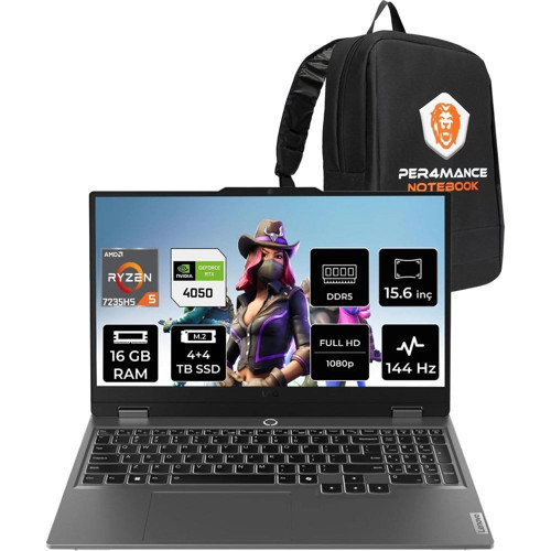 Loq 15ARP9 Ryzen 5 7235HS RTX 4050 16GB RAM 4TB SSD 15.6" FHD 144Hz FreeDOS 83JC00H4TRP312 Gaming Laptop + Per4 Çanta