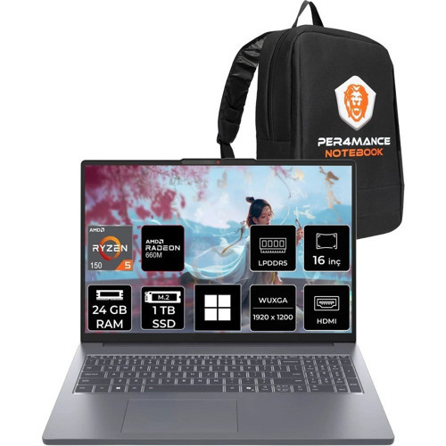 Ideapad Slim 3 Ryzen 5 150 24GB Ram 1tb SSD 16" Fhd+ WIN11 Pro 83K80086TRP343 Notebook + Per4 Çanta