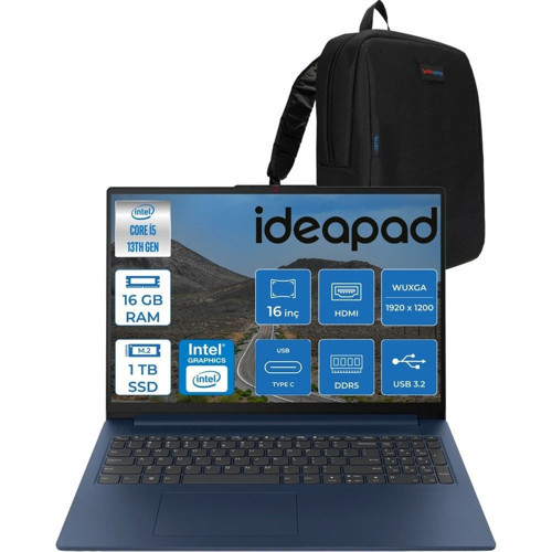 Ideapad Slim 3 16IRH10 Intel Core I5 13420H 16GB 1tb SSD Freedos 16" Wuxga (1920X1200) IPS 300NITS Taşınabilir Bilgisayar 83K2001RTRF02 + Zetta Çanta