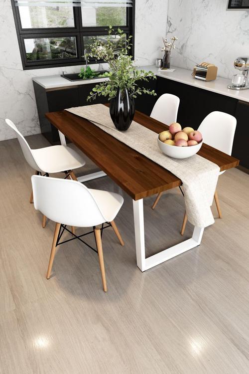 Hayal Masif Ceviz Renk 180x80 Sandalyeli Masa Takımı CPT7337-180