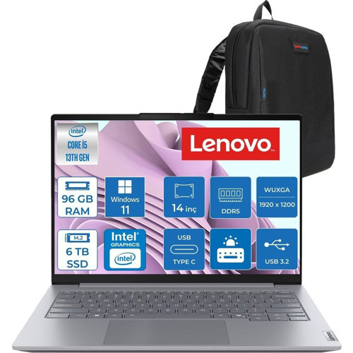 Thinkbook 14 Gen 8 Irl Intel Core I5 13420H 96GB Ddr5 6tb SSD Windows 11 Home Intel UHD Graphics 14 Inç Wuxga (1920 x 1200) IPS 300NITS Taşınabilir Bilgisayar 21SG00L8TXH55 + Zetta Çanta