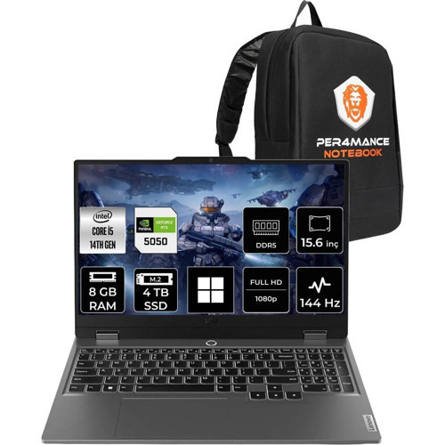 Loq 15IRX10 i5 14500HX RTX 5050 8GB 8GB RAM 4TB SSD 15.6" FHD 144Hz Win11 Pro 83JE012FTRP413 Gaming Laptop + Per4 Çanta