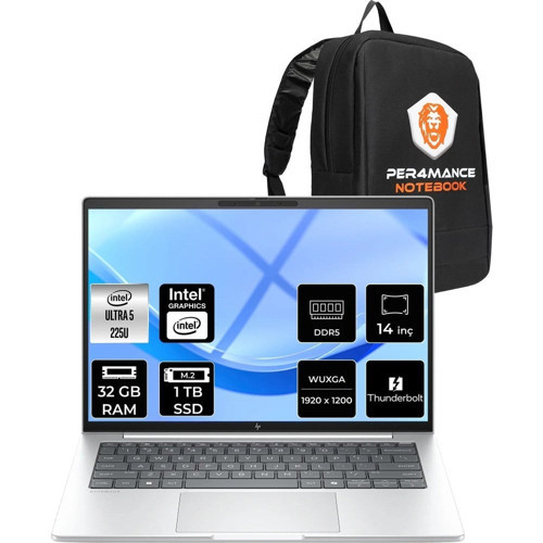 Elitebook 8 G1I Core Ultra 5 225U 32GB RAM 1TB SSD 14" FHD+ FreeDOS AD4H1ETPN318 Notebook + Per4 Çanta
