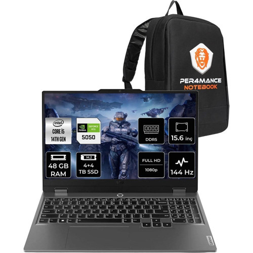 Loq 15IRX10 i5 14500HX RTX 5050 8GB 48GB RAM 4+4TB SSD 15.6" FHD 144Hz FreeDOS 83JE012FTRP336 Gaming Laptop + Per4 Çanta