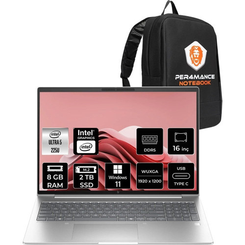 Elitebook 6 G1I Core Ultra 5 225U 8GB RAM 2TB SSD 16" FHD+ Win11 Pro CV0G5ETPN404 Notebook + Per4 Çanta