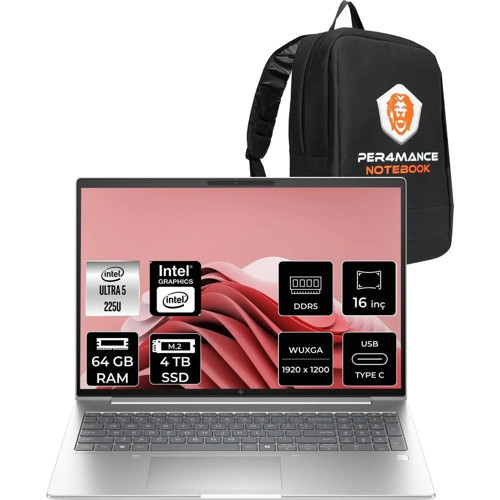 Elitebook 6 G1I Core Ultra 5 225U 64GB RAM 4TB SSD 16" FHD+ FreeDOS CV0G5ETPN335 Notebook + Per4 Çanta
