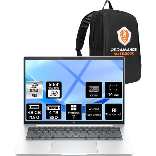 Elitebook 8 G1I Core Ultra 5 225U 48GB RAM 4TB SSD 14" FHD+ Win11 Pro AD4H1ETPN430 Notebook + Per4 Çanta