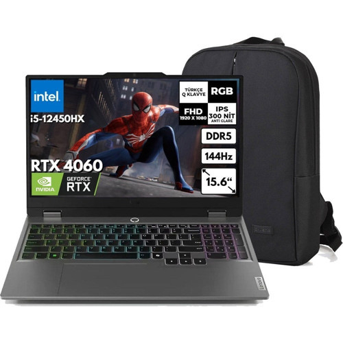 Loq 15IAX9 83GS007XTR C38 I5-12450HX 48 GB 2 Tb RTX4060 15.6" Fhd Windows 11 Pro Gaming Laptop + Çanta