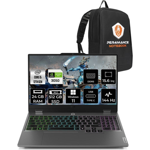 Loq Intel Core I5 12600HX 24GB 512GB SSD RTX3050/6GB 15.6" Fhd 144HzWindows 11 Pro Taşınabilir Bilgisayar & Per4 Çanta 83GS00PCTRP392