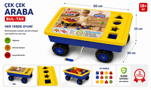 Çek Çek Araba Bul-Tak Oyuncak – 16 Parça