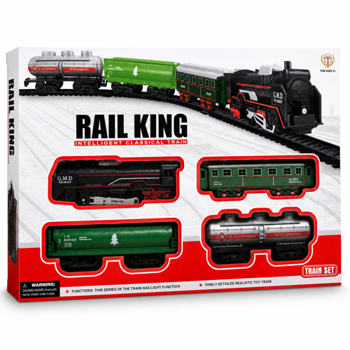 Rail King Klasik Tren Seti – Işıklı, Sesli ve Buhar Efektli Raylı Oyuncak Tren 3+ Yaş