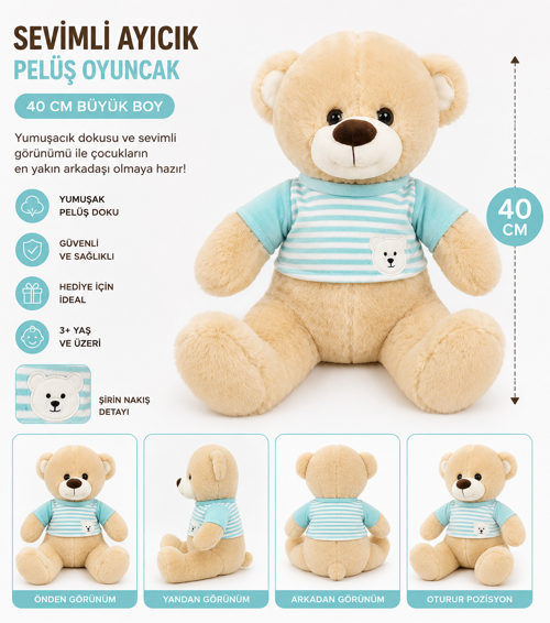 Sevimli Ayıcık Pelüş Oyuncak 40 cm – Yumuşak Oyuncak
