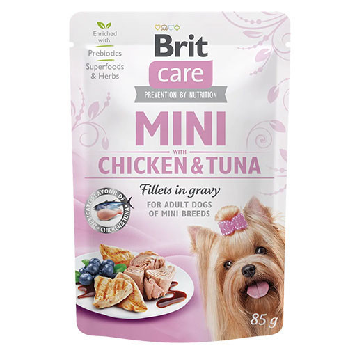 Mini Adult Tavuklu ve Ton Balıklı Soslu Fileto Küçük Irk Yetişkin Köpek Konservesi 85 Gr