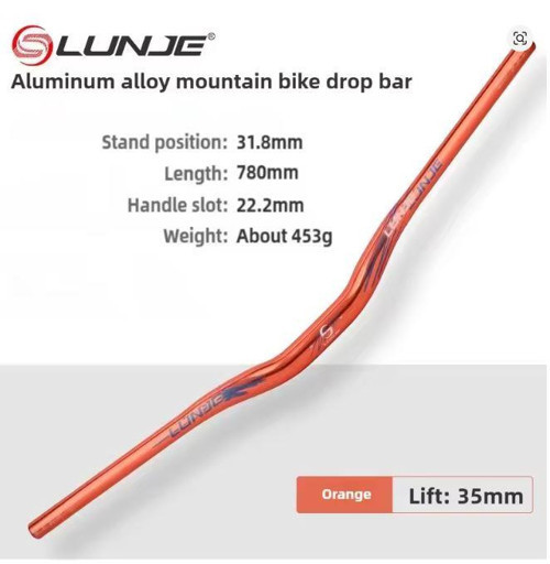 Lunje 78 CM 35 Rise Açılı Alüminyum 31,8mm Mtb Freeride Gidon Bisiklet Gidonu Direksiyonu Turuncu
