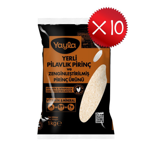 Yerli Pilavlık Pirinç ve Zenginleştirilmiş Pirinç Ürünü (A+B9+Fe) 1 kg x10