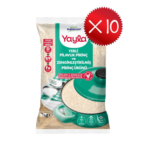 Yerli Pilavlık Pirinç ve Zenginleştirilmiş Pirinç Ürünü (D+B9+Fe) 1 kg x10