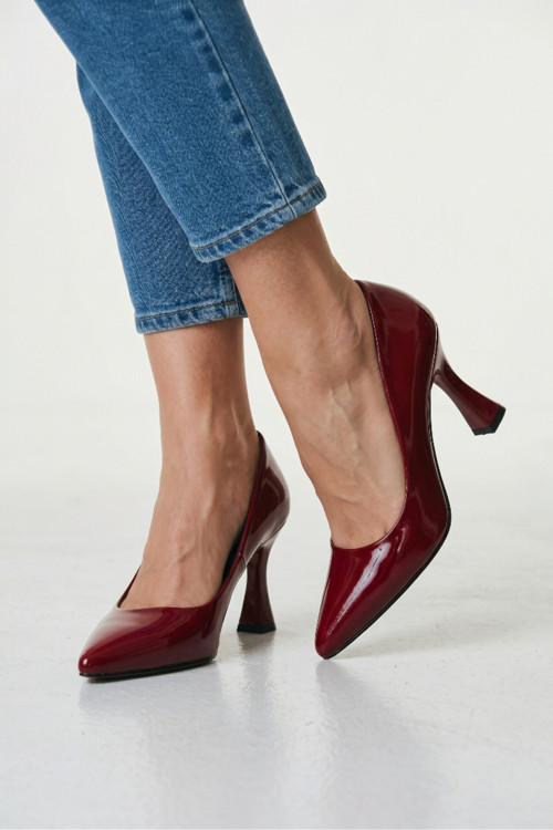 Firenze Bordo Rugan Kadeh Topuk Klasik Stiletto Kadın Ayakkabısı