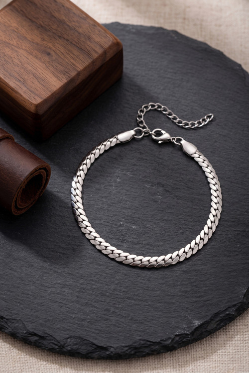 Bakımlı Erkek için Silver Çelik Ezme Cuban Stil Zincir Bileklik