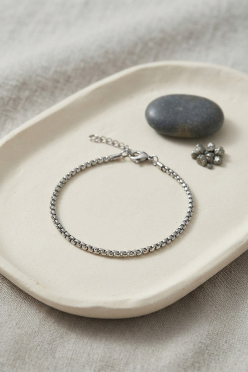 Bakımlı Erkek için Silver Çelik Venetian Zincir Bileklik