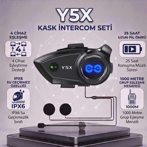 Y5X Motosiklet Kask Intercom – 4 Cihaz Bağlantılı 1000m İnterkom Seti Su Geçirmez