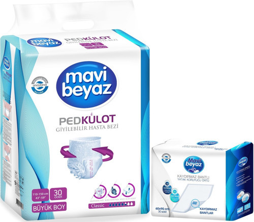 Ped Emici Külot Yetişkin Bezi L -Large Büyük 30 Adet +Yatak Koruyucu Örtü 60x90CM 30 Adet