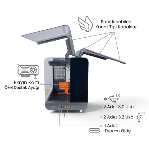 Dijital Ekranlı RGB Fanlı Cam Pencereli Gaming Oyuncu ATX Bilgisayar Kasası