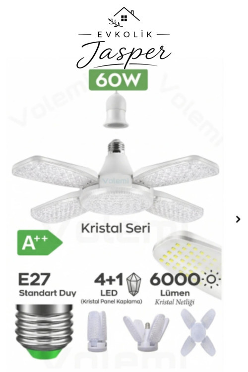 Vm-810 Kristal 60 Watt 6000 Lumen 4 Kollu Katlanır Ampul 4 1 Kanatlı Katlanabilir Enerji Tasa