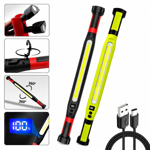 MIKNATISLI TYPE-C ŞARJ - DİJİTAL GÖSTERGE 360° DÖNEBİLEN GÖVDE - ASKI KANCA - ÇİFT RENK - 52.5CM EL FENER - IŞILDAK ÇOK AMAÇLI LED ÇALIŞMA LAMBASI 4 FONKSİYON RENKLİ KL-D95 (4604)