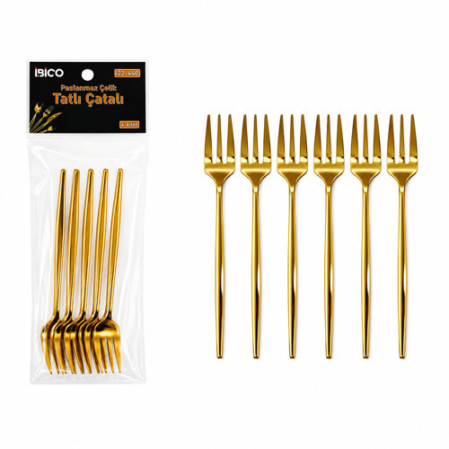 60 PARÇA GOLD TATLI ÇATAL SETİ 13CM - 1 PAKET İÇİNDE 6 ADET VARDIR - 10 PAKET GÖNDERİLİR (4604)