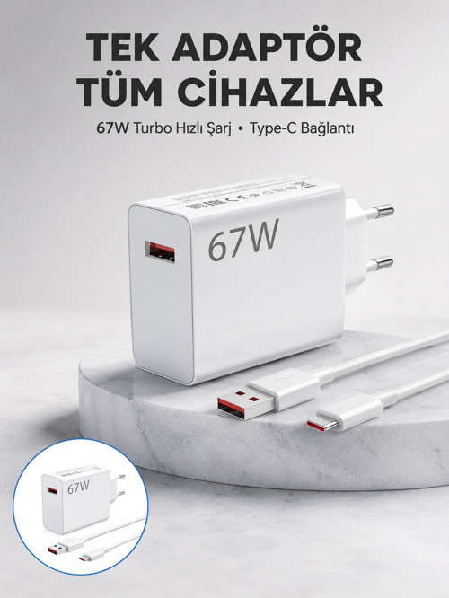 67 Watt Güvenli Hızlı Şarj Adaptörü Samsung M31 M33 M51 Uyumlu Yeni Nesil