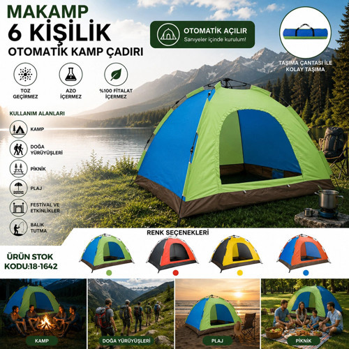6 KİŞİLİK TOZ GEÇİRMEZ 220CMX250CMX165CM OTOMATİK KAMP ÇADIR HERHANGİ BİR RENK GÖNDERİLİR (5047)