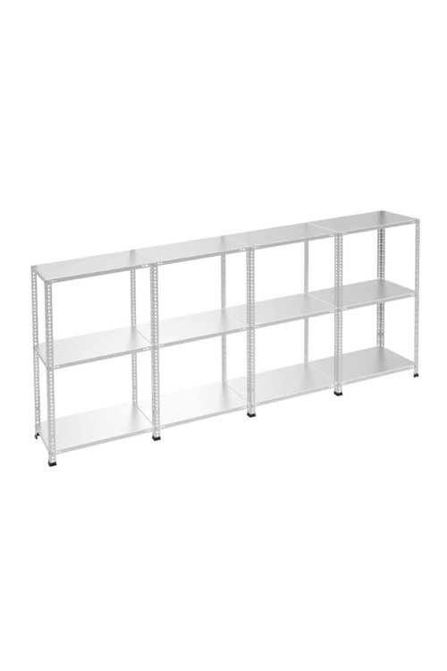 3 Katlı 4 Lü Bitişik Galvaniz Kaplama Çelik Raf Modülü
