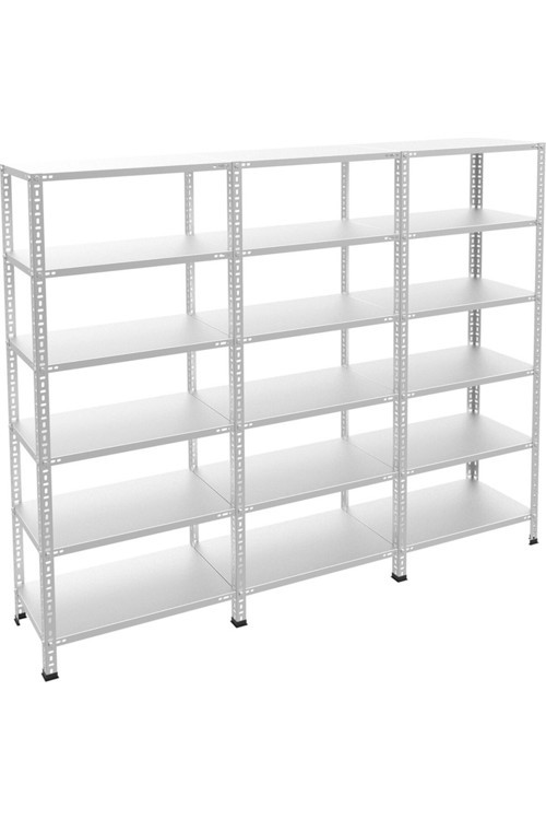 6 Katlı 3 Lü Bitişik Galvaniz Kaplama Çelik Raf Modülü