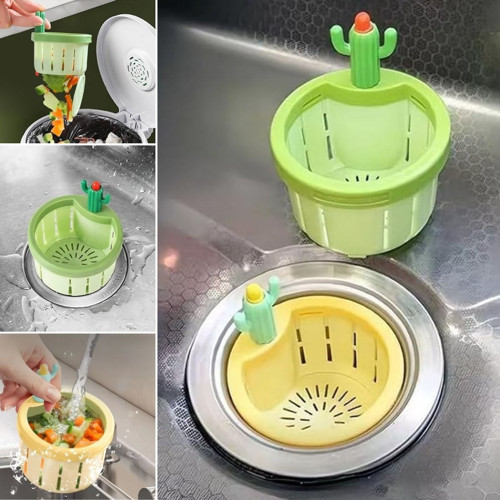 Basmalı Kaktüs Mutfak Lavabo Süzgeci – Sebze Artıkları ve Yemek Kalıntıları İçin Gider Filtresi (2818)