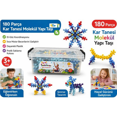 Kar Tanesi Molekül Yapı Taşı 180 Parça+Eğitici+Öğretici+Montessori+Renkli Bloklar+Eğitici Oyuncak+Manyetik