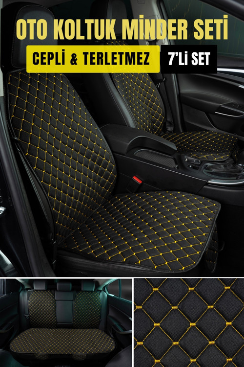 Jeep Cj La Casa Terletmez Cepli Oto Kılıf-Minder Seti ( 7 Parça ) Sarı