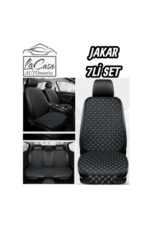 Ergonomik,Ortopedik,Jakar Kapitoneli Lüks Lacasa Oto Koltuk Kılıfı-Minderi (7Li Tam Set)Siyah-Gri