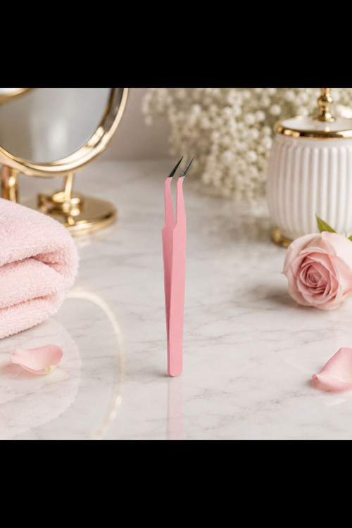 Pembe Profesyonel İpek Kirpik Takma ve Uygulama Cımbızı