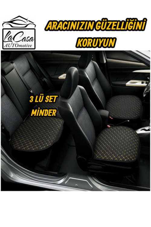 Ergonomik,Ortopedik,Jakar, Kapitoneli Lüks Lacasa Oto Koltuk Kılıfı-Minderi (3 Lü Set)Siyahsarı