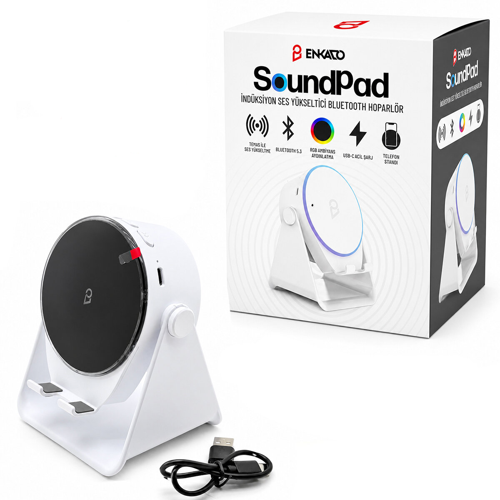 SOUNDPAD 5IN1 - 5W - 2000mAh TEMAS İLE SES YÜKSELTME - TELEFON STAND - USB-C ŞARJ BEYAZ İNDİKS�